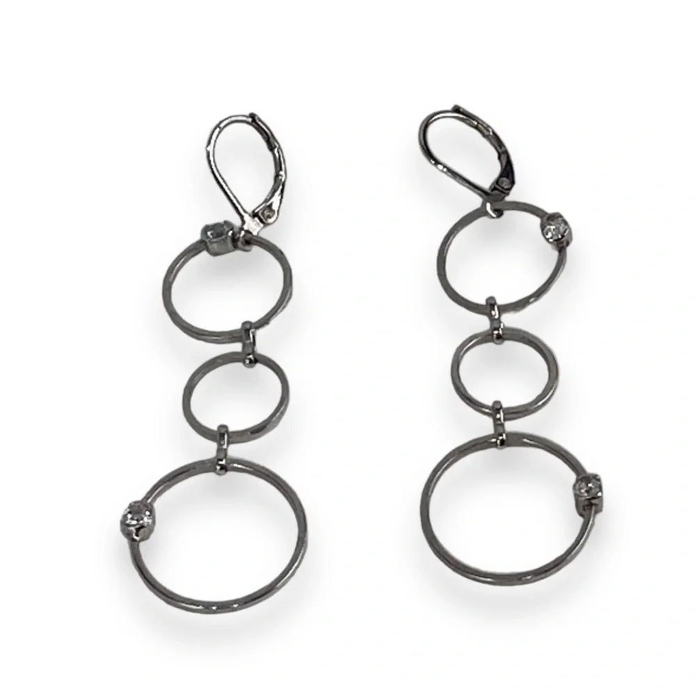 3 joint silver hoop Drop earrings with stones 2.5 inces